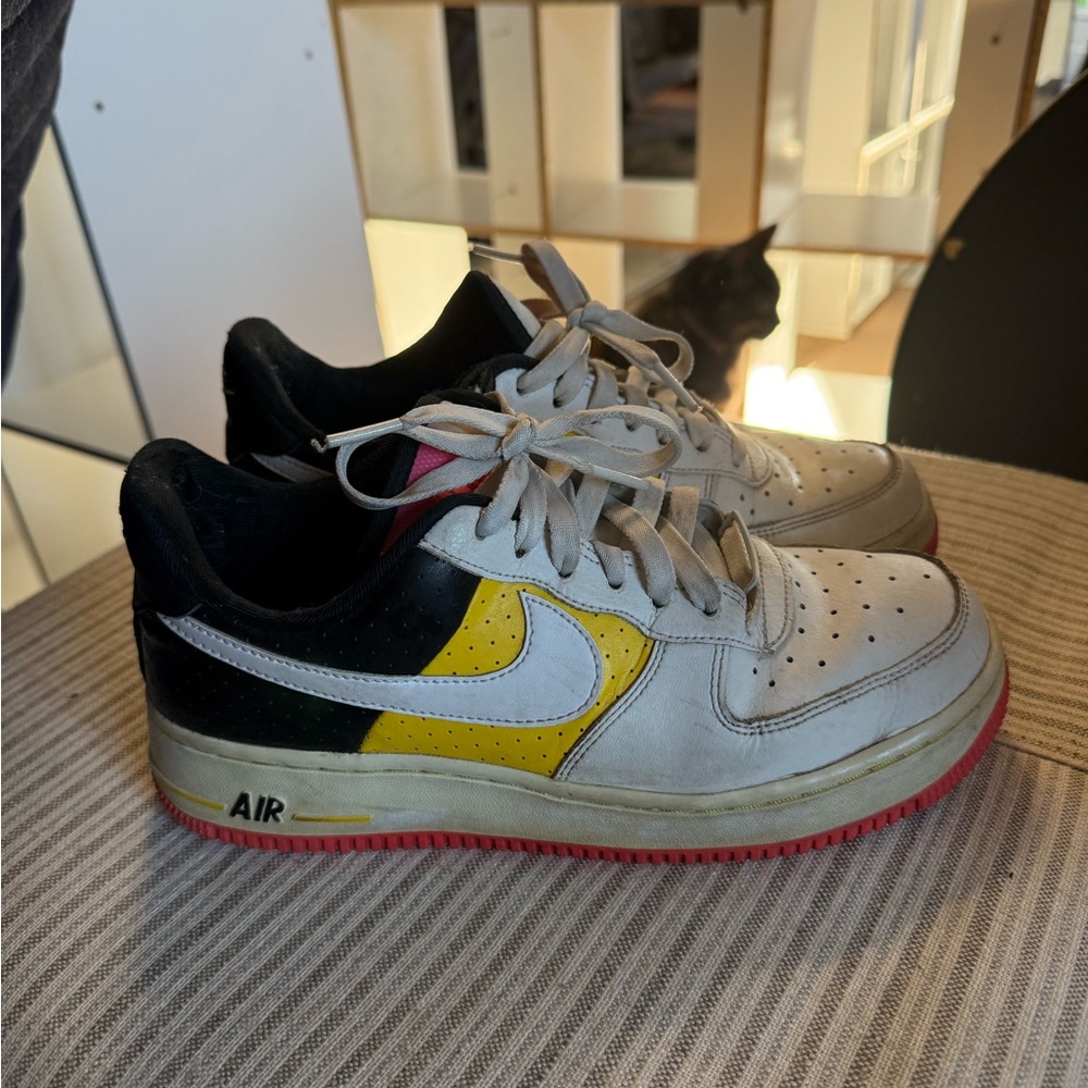 Women's Air Force 1 Shoes - White, Black, and Yellow